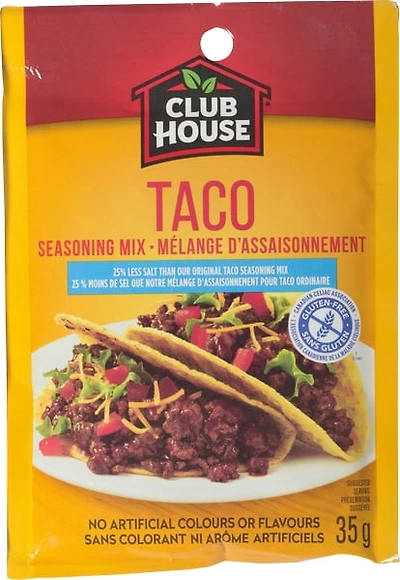 Club House, Dry Sauce/Seasoning/Marinade Mix, Taco, Less Salt 35 g