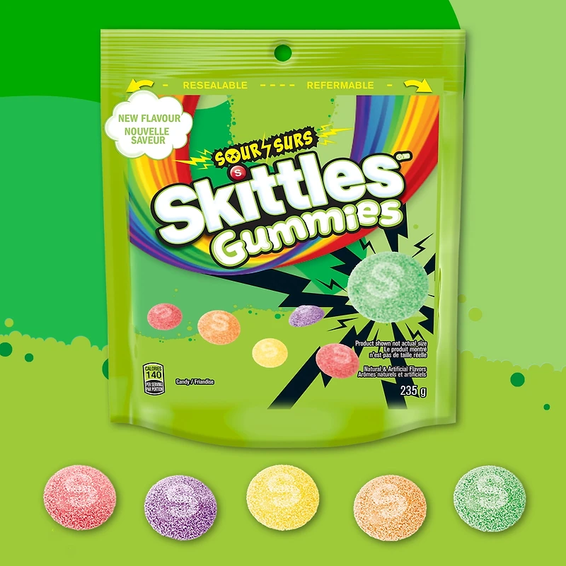 SKITTLES Gummies Surs, bonbons à mâcher, 235g SKITTLES Gummies Surs, bonbons à mâcher, 235g