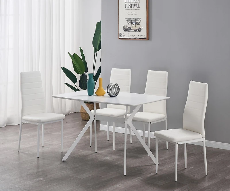 K-Living Chaises rembourrées en PU blanc Nash avec pieds en métal robustes (4 chaises par boîte)