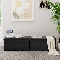 Homy Casa Set of 4 Shoe Storage Ottoman Bench, Foldable Organizer Seat for Entryway, Black Faux Leather