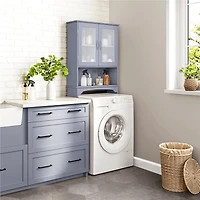 FullFurnique Freestanding Over-the-Toilet Storage Cabinet with 2 Tempered Glass Doors and 1 Open Shelf, Gray