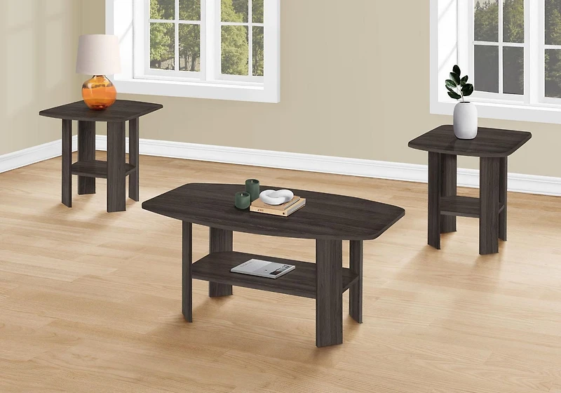 Monarch Specialties Ensemble De Table, Ensemble 3pcs, Café, Bout, Côté, Accent, Salon, Stratifié, Brun, Transitionnel