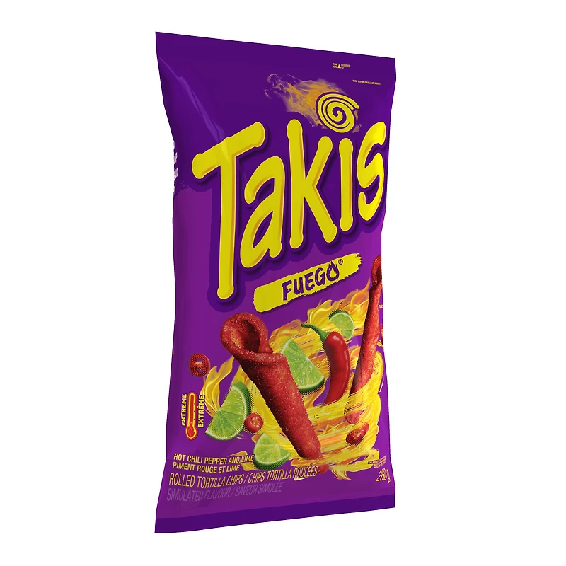 Croustilles de tortilla roulées Takisᴹᴰ Fuego, saveur épicée de piment rouge et de lime 260g Takisᴹᴰ Fuego, 260 g