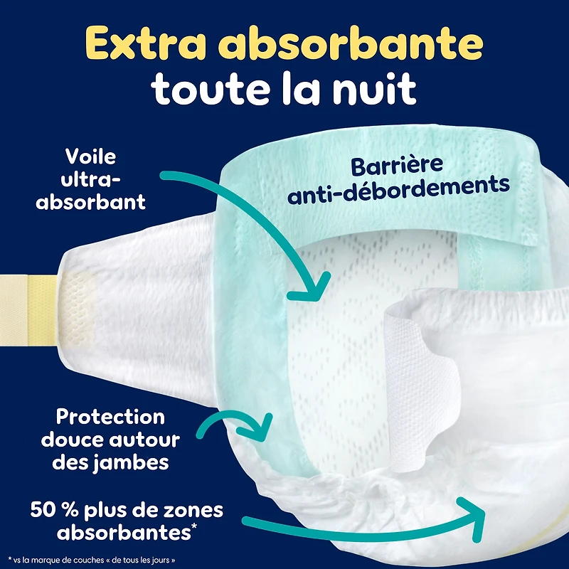 Couches Pampers Swaddlers Overnight, format Super S3 à S7 Tailles 3-7, 66-36 couches