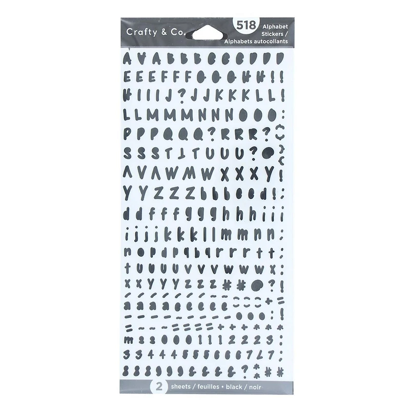 CRAFTY & CO. autocollants d'alphabet, noirs, décoratifs, 518 pièces, bricolage, artisanat ALPHA STKR 518PC BLK