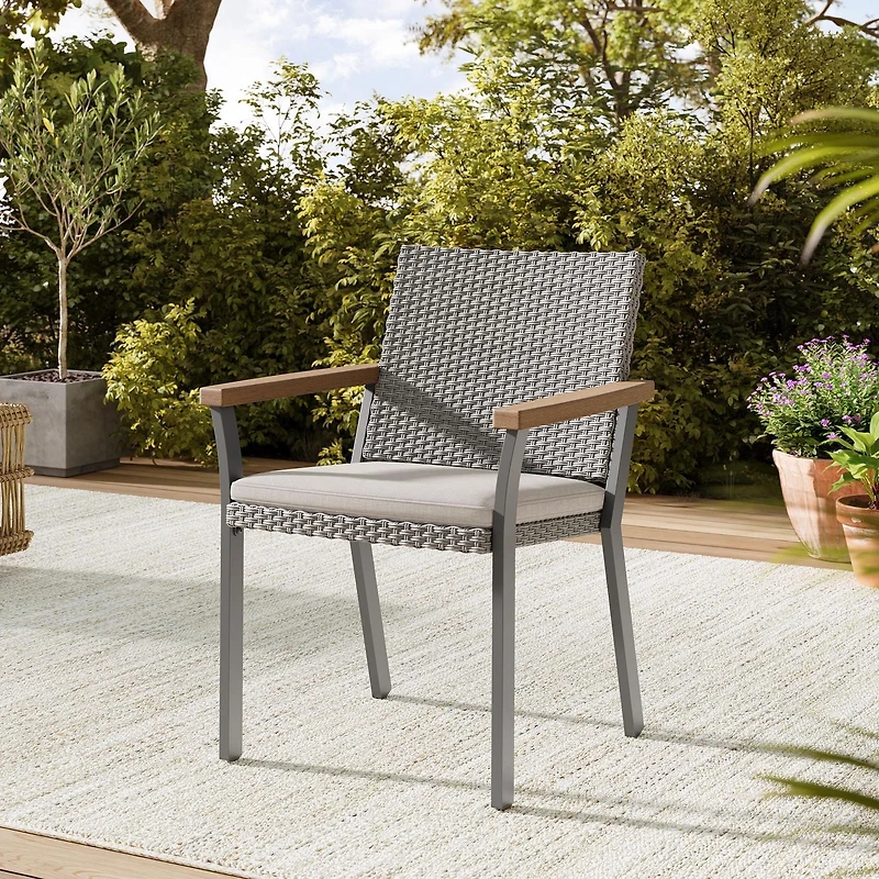 SONGMICS HOME Collection Sencillo - Chaise de Jardin avec Accoudoirs, Chaise de Salle à Manger, Rotin Synthétique PE, Gris et Beige