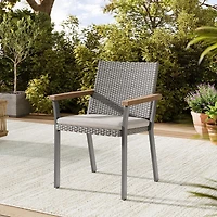 SONGMICS HOME Collection Sencillo - Chaise de Jardin avec Accoudoirs, Chaise de Salle à Manger, Rotin Synthétique PE, Gris et Beige