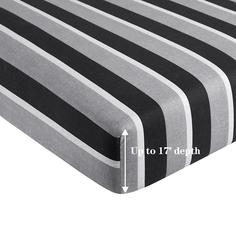 Marina Decoration Ultra Soft Silky Deep Pocket Rich Printed Bedding Rayon from Bamboo All Season Sheet Set with Pillowcases, Black Grey Stripes Pattern