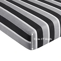 Marina Decoration Ultra Soft Silky Deep Pocket Rich Printed Bedding Rayon from Bamboo All Season Sheet Set with Pillowcases, Black Grey Stripes Pattern