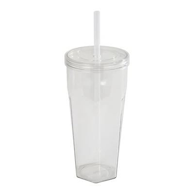 Gobelet Mainstays de 590 ml en plastique transparent avec couvercle à vis et paille