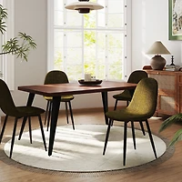Ensemble de salle à manger Homy Casa 160 cm pour 4 personnes, grande table imitation noyer et chaises en tissu, tissu vert