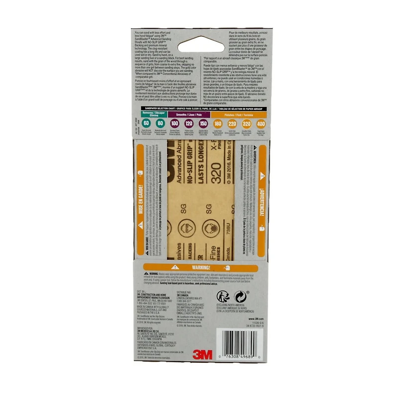 Feuilles abrasives avancées 11320-G-6 SandBlaster(MC) 3M(MC), avec NO-SLIP GRIP, grain 320