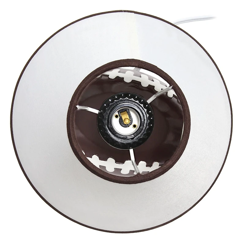 Simple Designs Lampe de bureau de table 11.5" en céramique avec base de football athlétique et abat-jour en tissu Empire blanc avec bordure marron