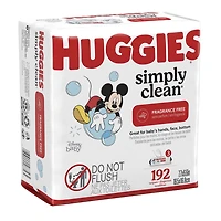 Lingettes pour bébés Huggies Simply Clean, NON PARFUMÉES, 3 emballages à couvercle rabattable, total de 192 lingettes 192 lingettes