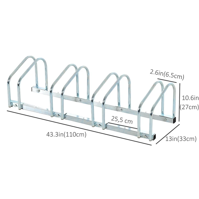 HOMCOM support de stationnement au sol pour vélos à 4 vélos support de rangement pour vélos organisateur de garage au sol pour une utilisation intérieure et extérieure