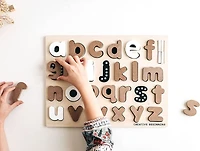 Creative Beginning Wooden Lowercase Alphabet Puzzle for Kids Ages 3-5 with Tracers & Chalkboard Base, ABC Learning Blocks Printing and Letter Matching Educational Toy