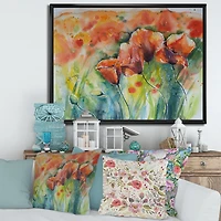 Designart Red Blossoming Poppies V FLOAT FRAME WALL ART
