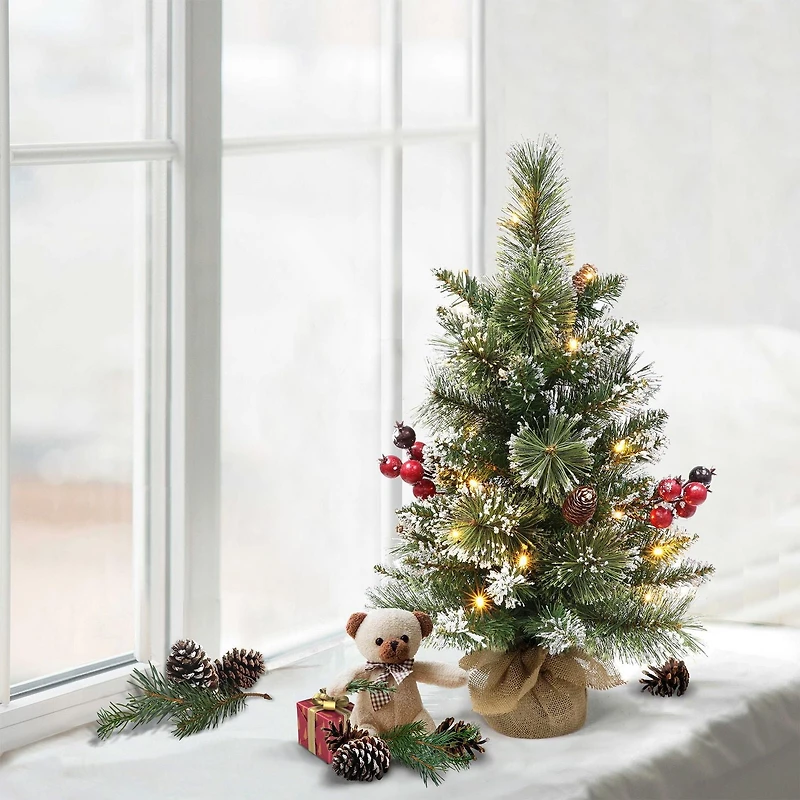 Holiday Time Arbre pré-éclairé avec givre scintillant de 61 cm, vert 48 pointes de branches; lumières DEL