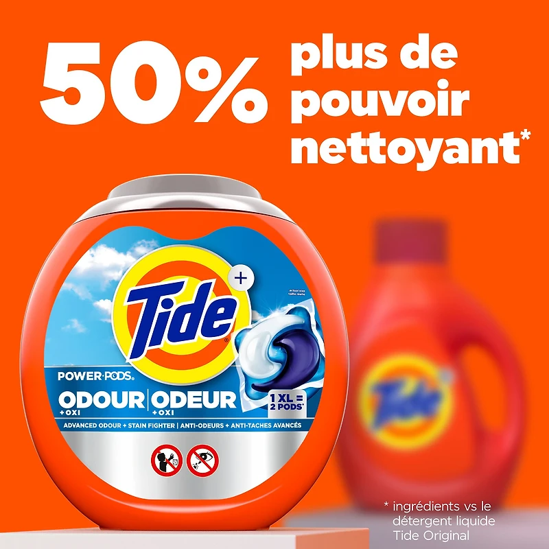 Tide Odour + Oxi Laundry Detergent Pacs, Original Scent, Advanced Odour + Stain Fighter, 25CT