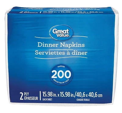 Great Value Dinner Napkins, 200 Napkins