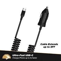 Scosche chargeur rapide USB certifié Power Delivery 3.0 pour l’auto CPDC203 PowerVolt 20 watts avec câble fixe spiralé de 3 pi POUR TOUS LES APPAREILS USB-C
