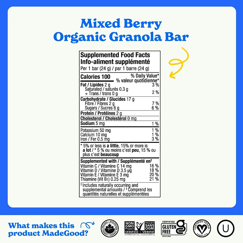 MadeGood Mixed Berry Granola Bars 5pk, 5 x 24 g