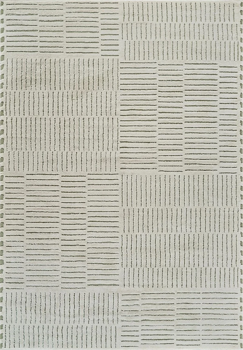 Tapis d'interieur abstrait Rug Branch Domus, vert creme, moderne - Salon, chambre, salle a manger et cuisine