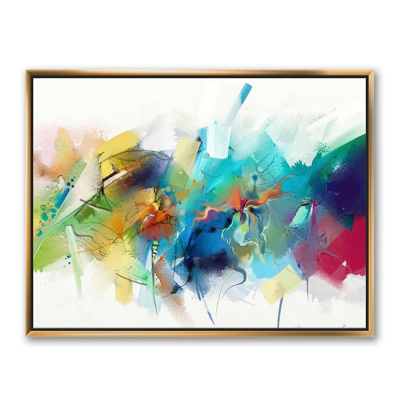 Designart Histoire Turquoise Avec Des Touches De Jaune Et De Rouge ART MURAL À CADRE FLOTT