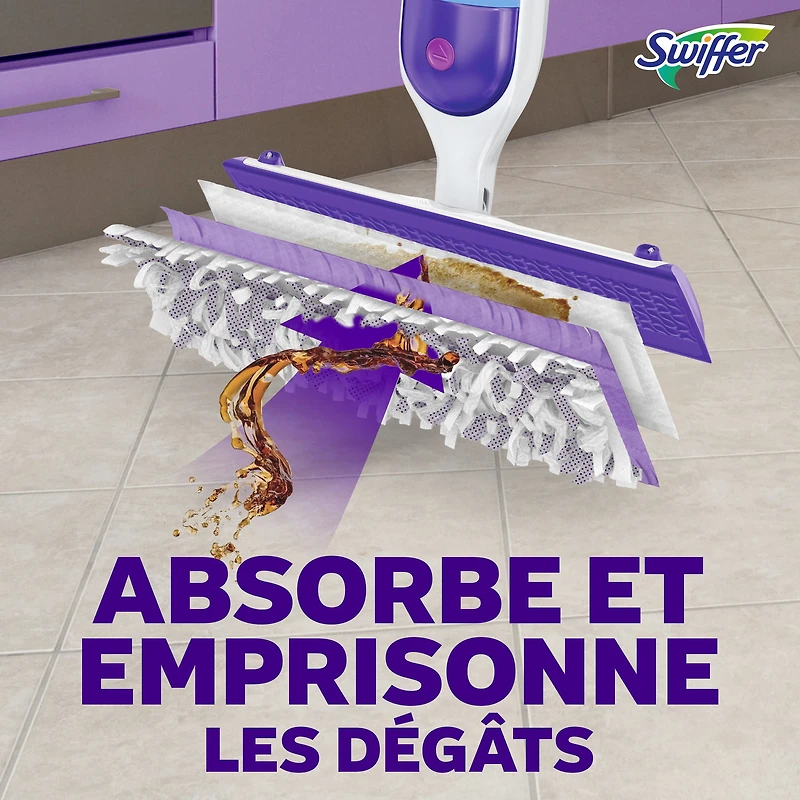 Trousse de nettoyage multisurfaces Swiffer SuperVadrouille pour le nettoyage des planchers parfum Frais la trousse comprend un balai SuperVadrouille 2recharges de coussins nettoyants 1sltin nettoyante