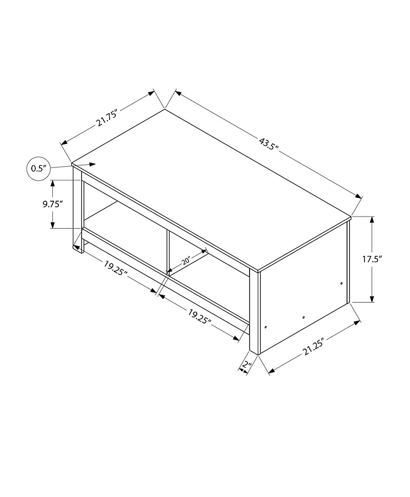 Monarch Specialties - Table De Salon, 44"L, Cocktail, Rectangulaire, Salon, Stratifié Gris Rustique, Transitionnel