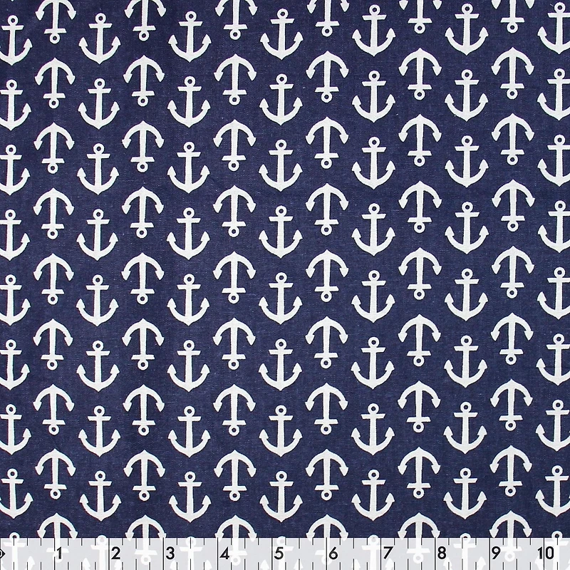 Fabric Creations Navy Blue with White Anchors Fat Quarter Pre-Cut Fabric - 18" x 21" / 45cm x 53cm, 18" x 21" / 45cm x 53cm
