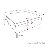 CorLiving Linden Black Upholstered Square Storage Ottoman with Metal Legs