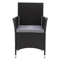 CorLiving Parksville Ensemble de salle à manger de patio 7 pièces en osier de résine noire et en acier avec table rectangulaire en verre et 6 chaises avec coussins gris