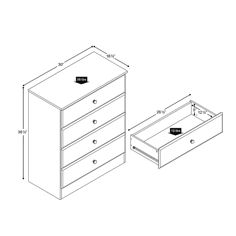 Prepac Astrid 4-Drawer Chest, Drifted Gray