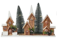 Led Triple Wooden House Brown 12.01"