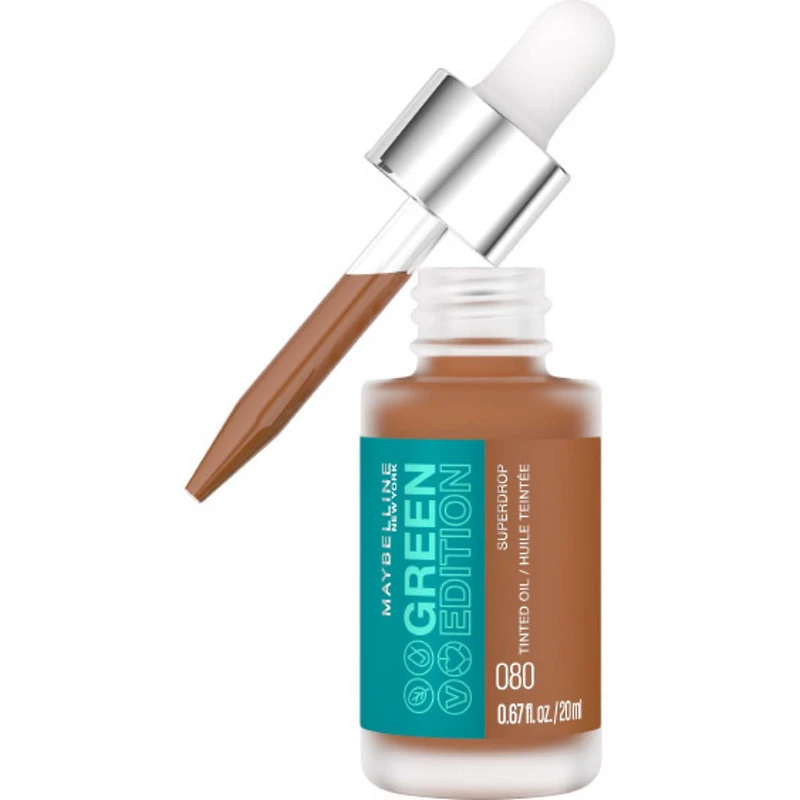 Maybelline New York Green Edition - Face Makeup Superdrop Tinted Oil Makeup, Adjustable Coverage, shade 10, 20 ml