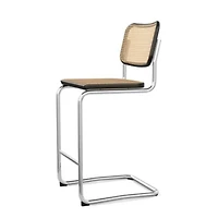 Cesca Counter Stool made of natural rattan, black beech wood frame, and chromed legs.