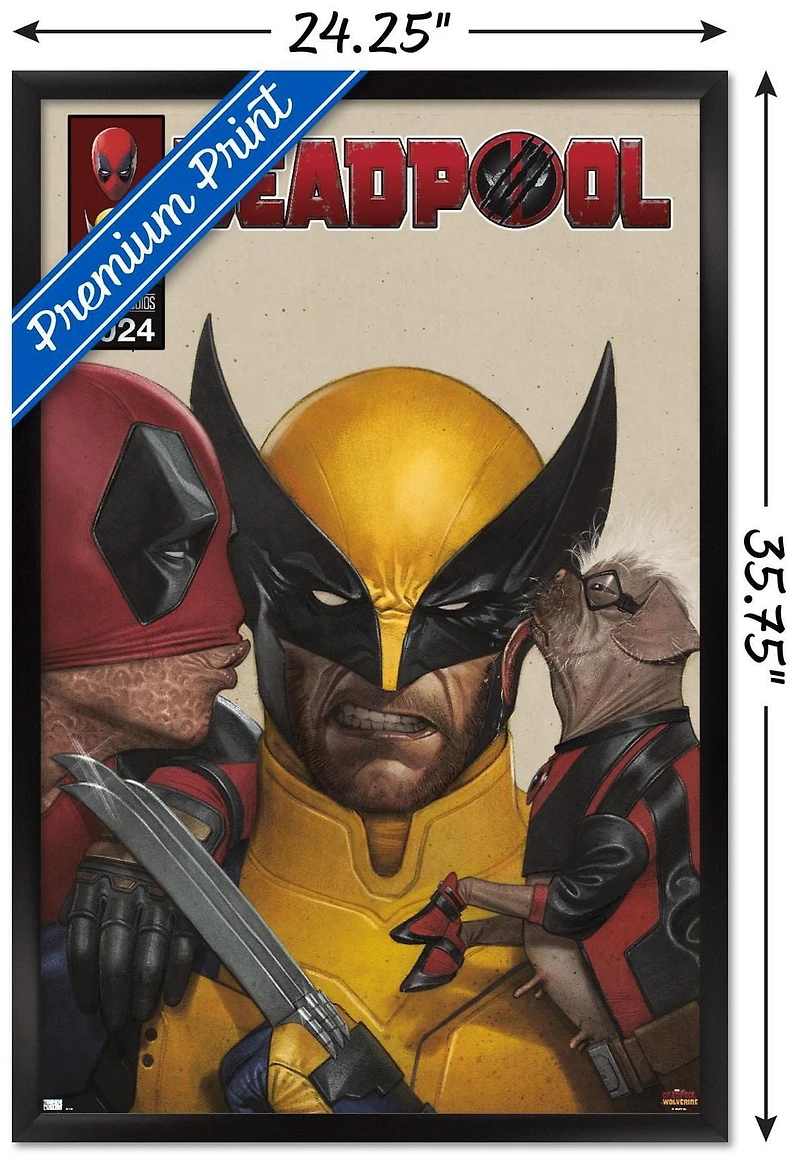 Marvel Deadpool & Wolverine - Homage Cover Wolverine Kisses Wall Poster with Magnetic Frame, 22.375" x 34"
