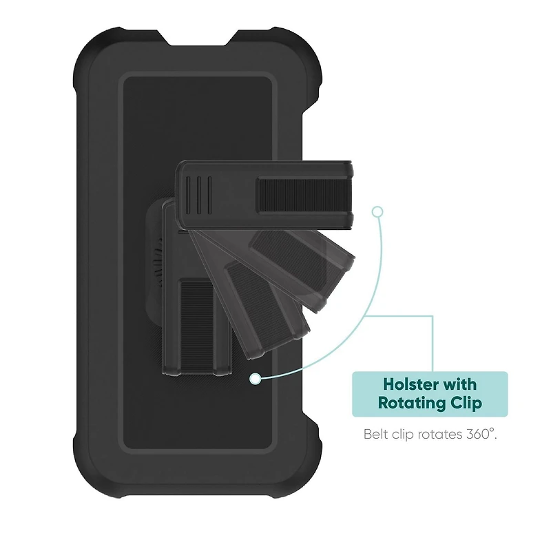 Étui robuste avec enveloppe rigide et pince rotative de Onn. pour iPhone 16e/15 /14 / 13 Antimicrobien, protection contre les chutes 6,4 m