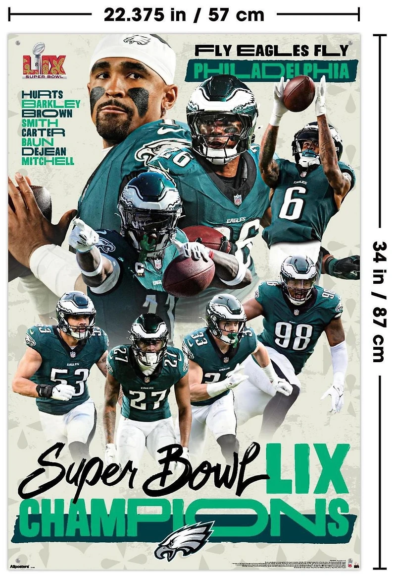 NFL Philadelphia Eagles - Super Bowl LIX Champions Wall Poster, 22.375" x 34" Framed