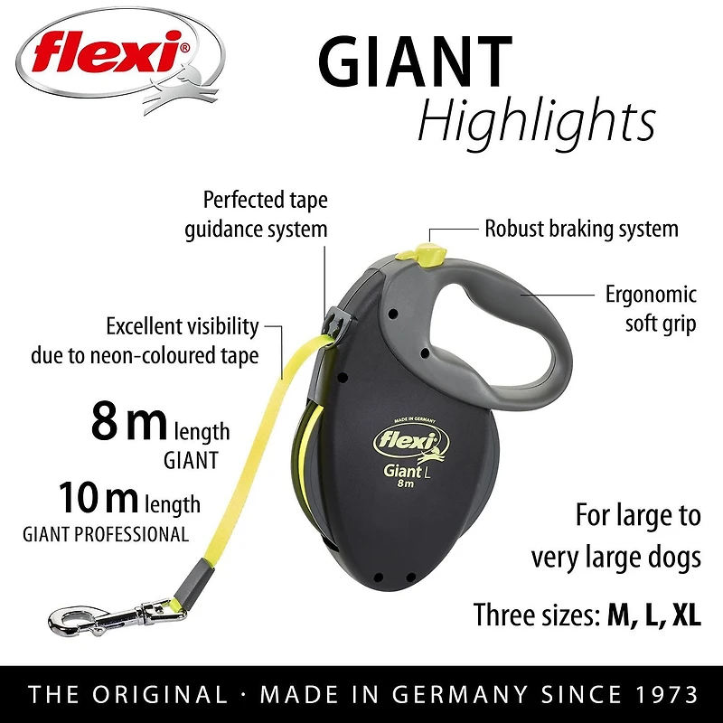 Flexi Giant Moyen 8m Bande Rétractable Chien Laisse