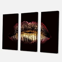 Designart Sexy Golden Metallized Female Lips IV Canvas Wall Art