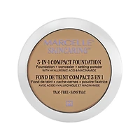 Marcelle Fond de teint compact + cache-cernes + poudre fixatrice 3 en 1 Skincaring avec acide hyaluronique Couvrance modulable, 8.5 g