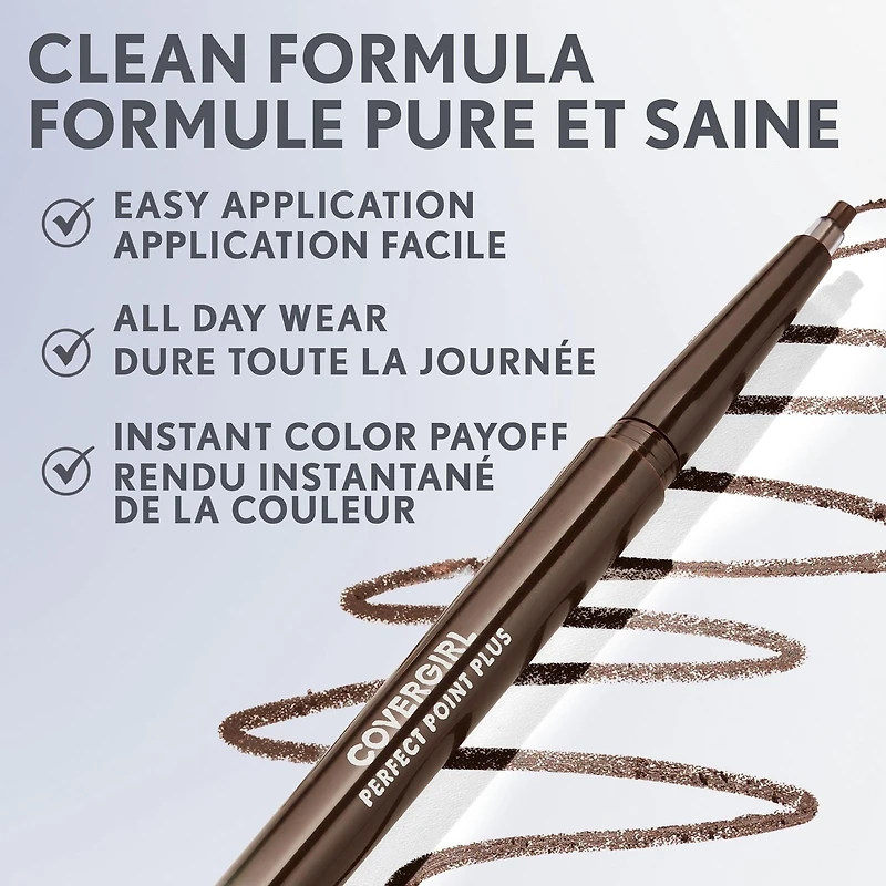 COVERGIRL Crayon Perfect Point Plus, pointe microfine, ligne précise, embout à estompeur intégré pour un look plus doux et fumé, 100% Sans Cruauté Estompeur intégré