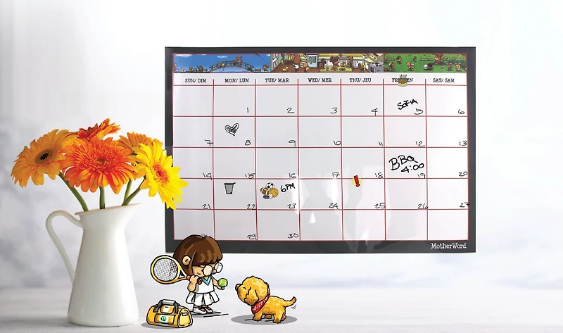 Calendrier magnétique effaçable à sec non daté MotherWord