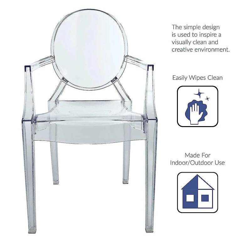 Heavenly Collections Modern Acrylic Dining Armchair, Set of 2, Clear, Ghost Style