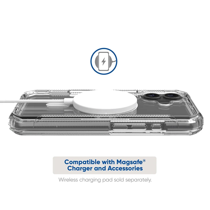 onn. iPhone 16 MagSafe Compatible Rugged Phone Case with Smartport Protection, Clear, Drop tested to 21 ft./6.4 m
