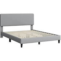 FullFurnique Upholstered Platform Bed Frame with Wooden Slat Support, Queen, Light Gray