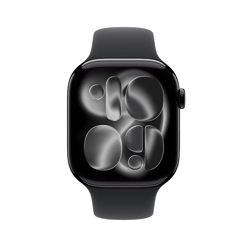 Apple Watch Series 11 GPS - Boîtier 42 mm en aluminium noir de jais - Bracelet sport noir (P/M)