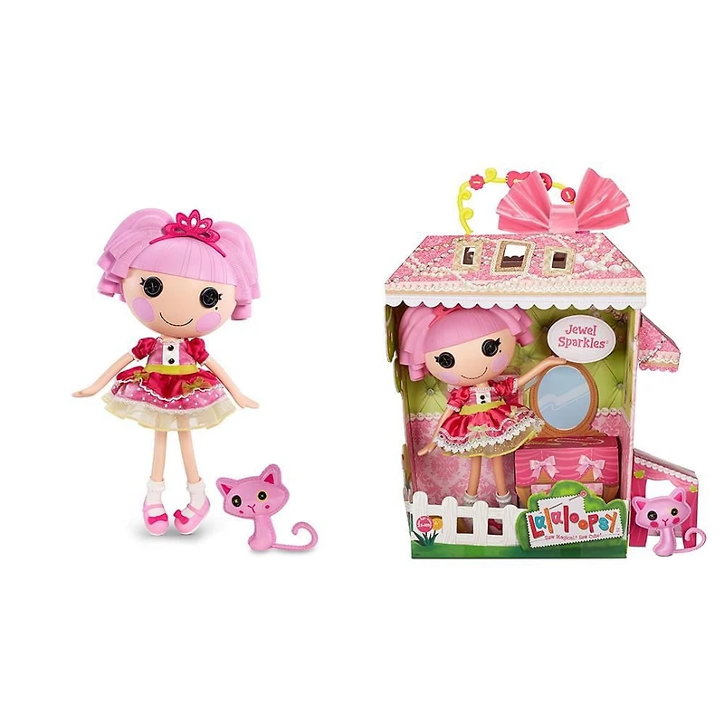 Poupée Lalaloopsy - Jewel Sparkles avec chat persan, poupée princesse de 13 po (33 cm) avec tenue rose et chaussures amovibles, dans un jeu de maison réutilisable